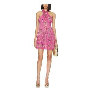 Pq 'Nora' Pink Tie Halterneck Voile Dress Size M